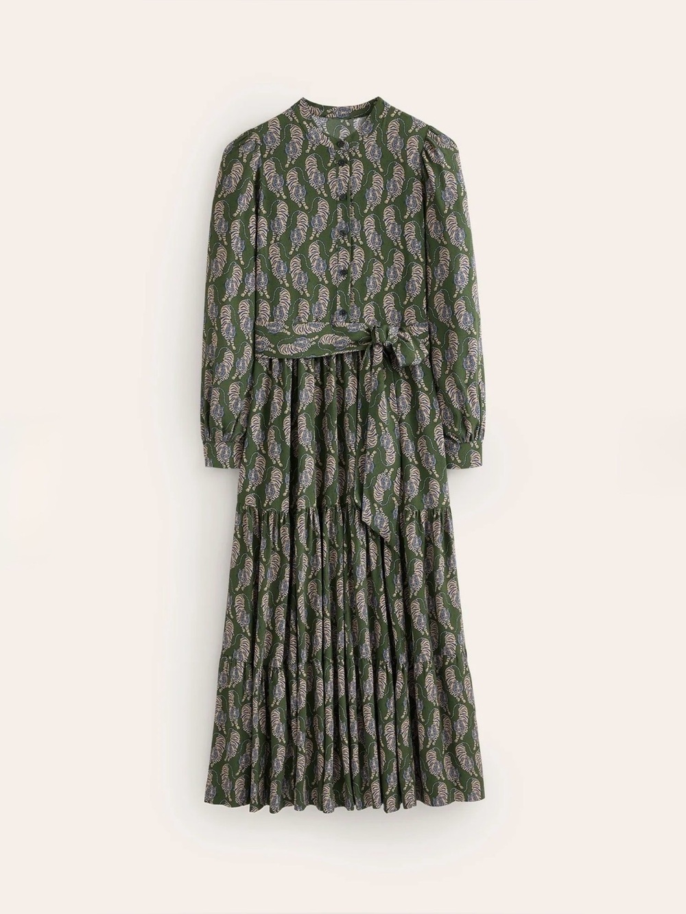 Boden Green Purple and Tan Tiger Print Maxi Dress with Tie Waist - Picture 5 of 11